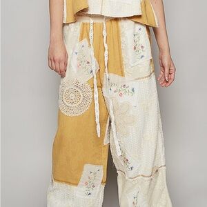 POL Mustard and Cream Wide Leg Pants